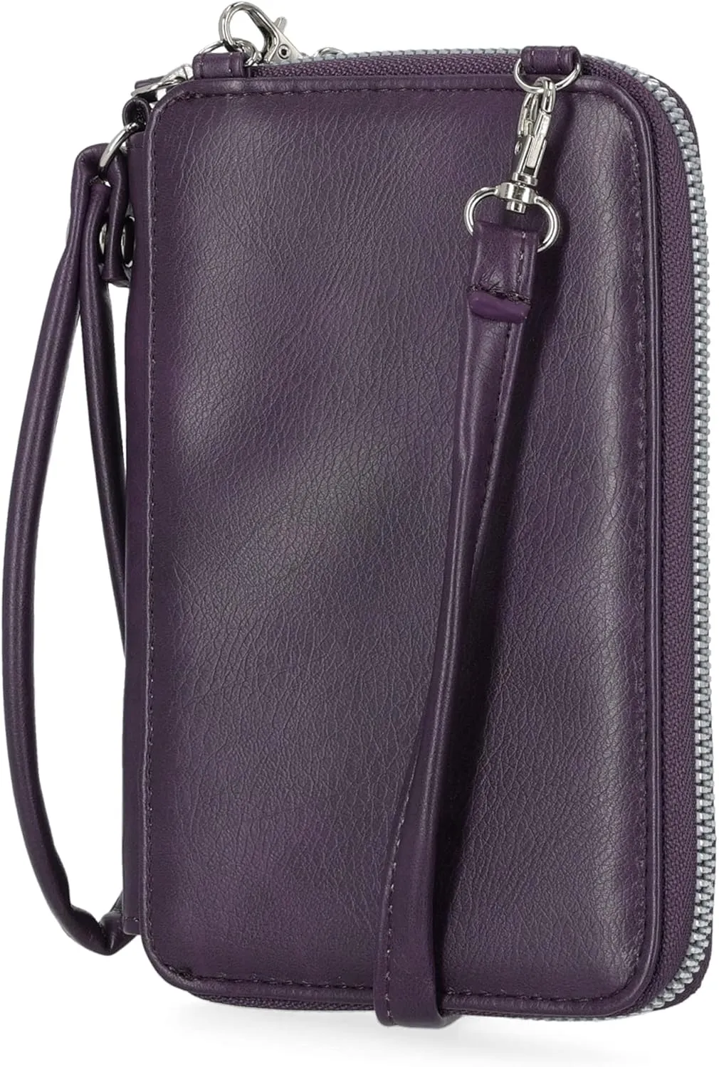 Mundi Jacqui RFID Blocking Crossbody Wallet Bag for Women, Compact Travel Size Cell Phone Holder Purse Vegan Leather, Purple
