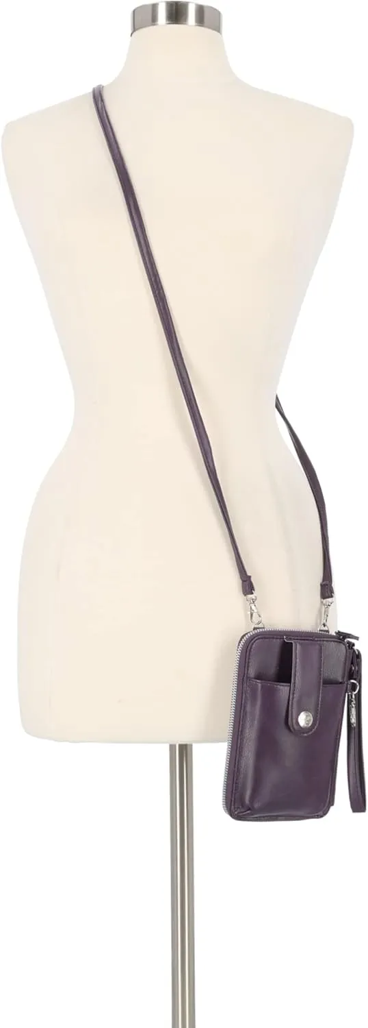 Mundi Jacqui RFID Blocking Crossbody Wallet Bag for Women, Compact Travel Size Cell Phone Holder Purse Vegan Leather, Purple