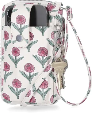 Mundi Jacqui RFID Crossbody Wallet for Women, Vegan Leather Small Travel Handbag with Phone Holder, Compact Organizer with Card Slots and Adjustable Strap, Vacation Purse in Dear Daisy