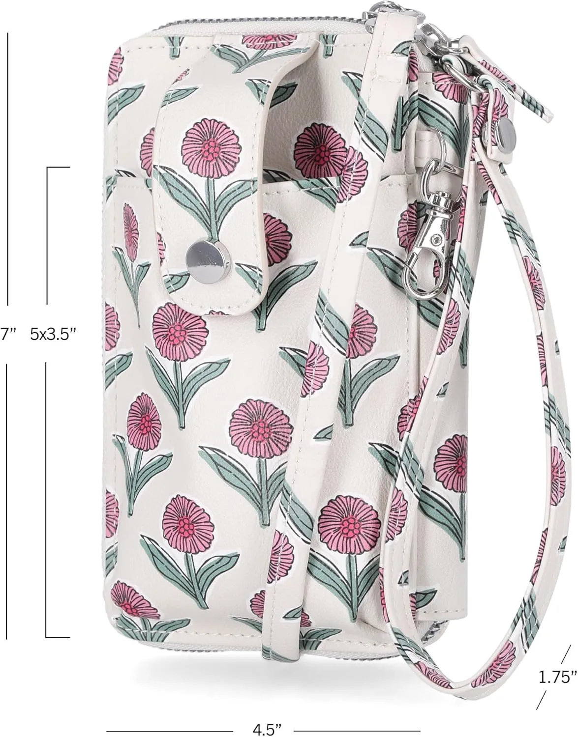 Mundi Jacqui RFID Crossbody Wallet for Women, Vegan Leather Small Travel Handbag with Phone Holder, Compact Organizer with Card Slots and Adjustable Strap, Vacation Purse in Dear Daisy