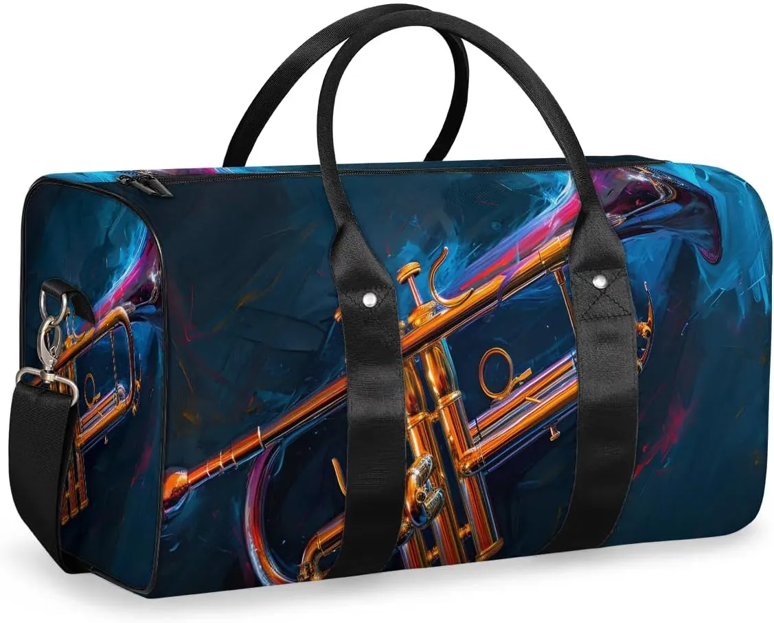 Musical Instrument Trumpet Travel Duffel Bag for Women Men Waterproof Foldable Overnight Weekender Bag Large Capacity Sports Gym Bag