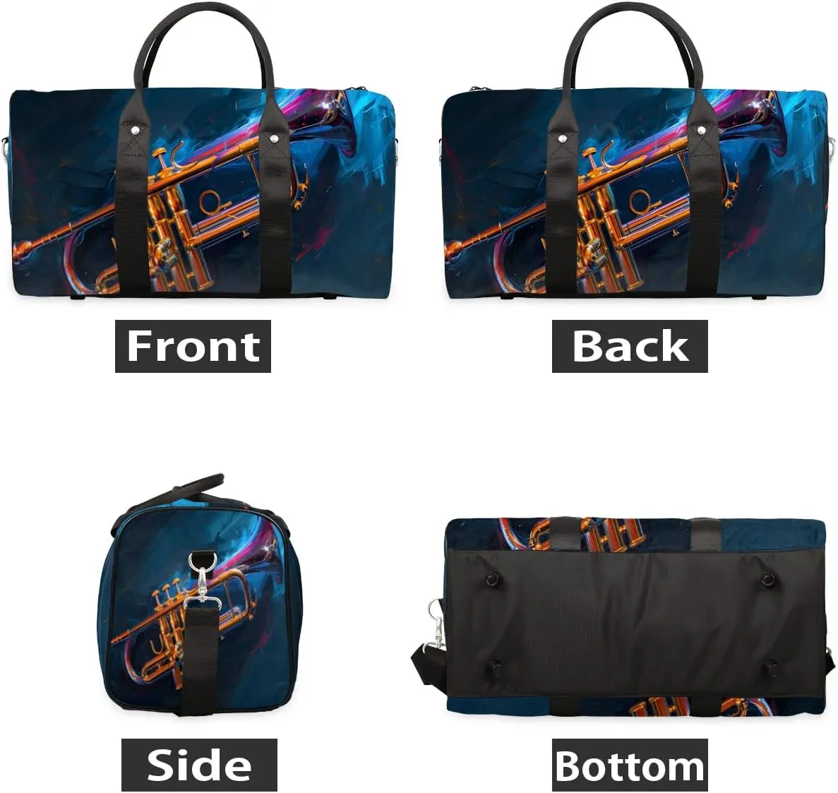 Musical Instrument Trumpet Travel Duffel Bag for Women Men Waterproof Foldable Overnight Weekender Bag Large Capacity Sports Gym Bag