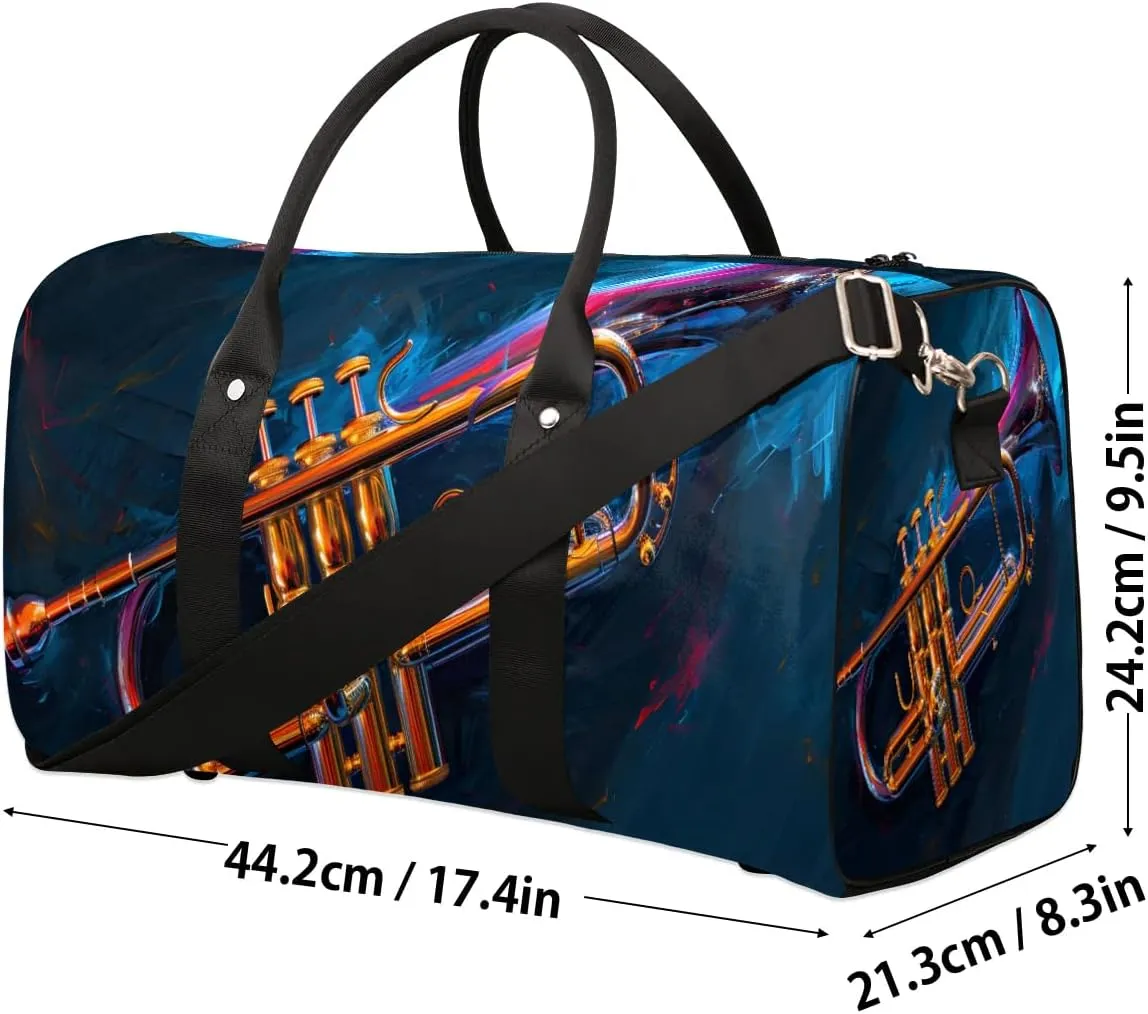 Musical Instrument Trumpet Travel Duffel Bag for Women Men Waterproof Foldable Overnight Weekender Bag Large Capacity Sports Gym Bag