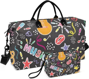 Musical Objects Holiday Signs Duffel Bag for Gym Yoga Weekender Overnight Quilting Travel Bag Set