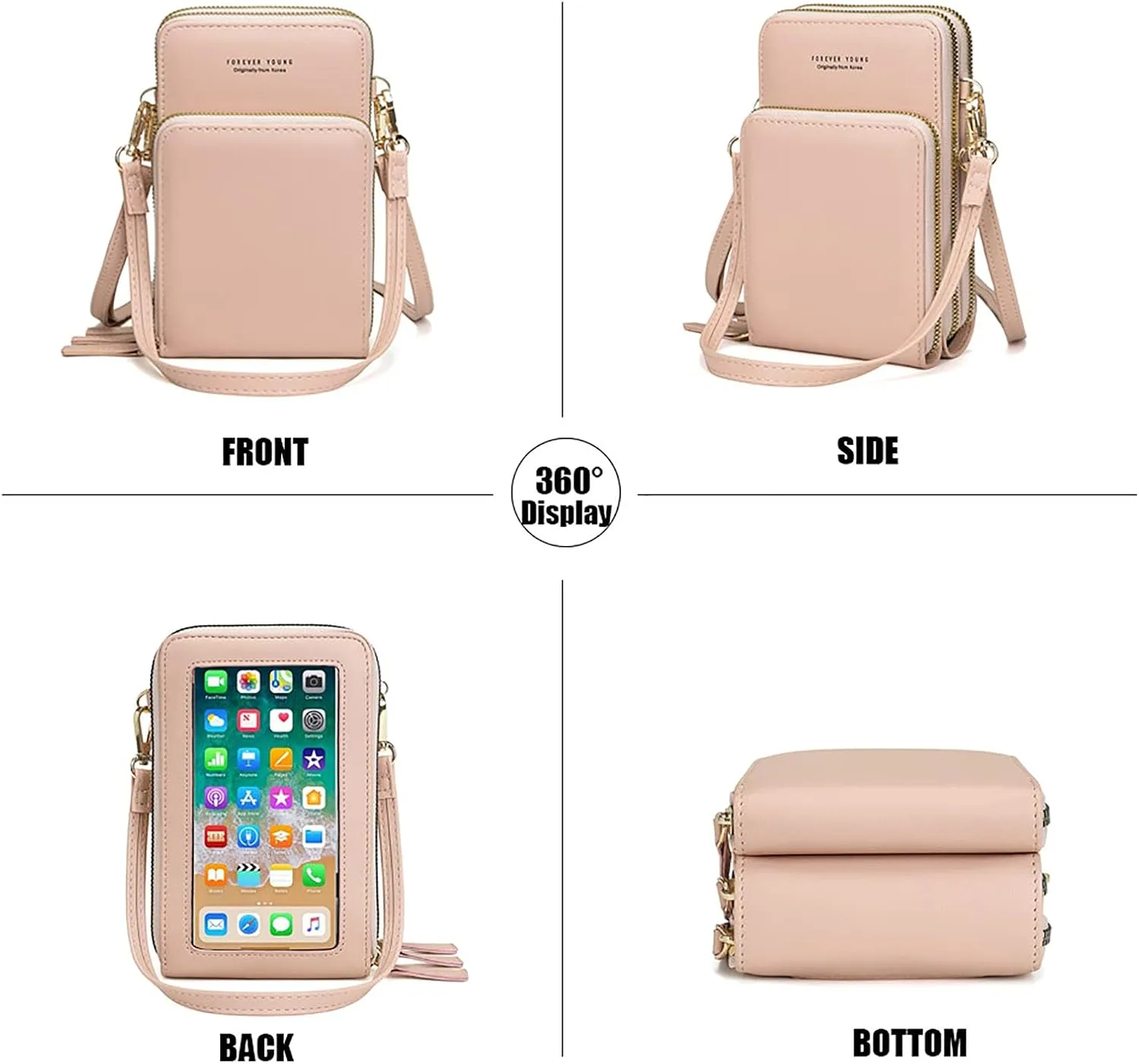 myfriday Touch Screen Crossbody Phone Purse for Women, Rfid Blocking Small Cellphone Shoulder Purse with 2 Adjustable Strap