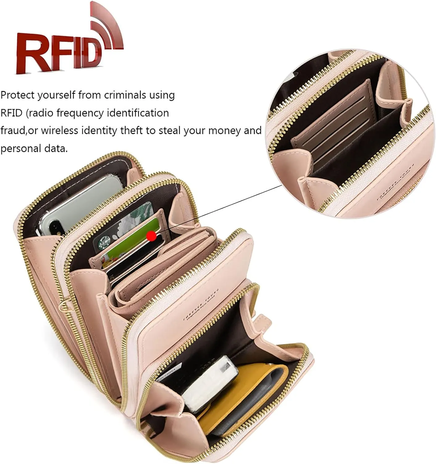 myfriday Touch Screen Crossbody Phone Purse for Women, Rfid Blocking Small Cellphone Shoulder Purse with 2 Adjustable Strap