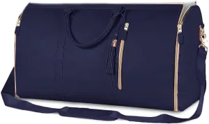 Myjennibag Travel Bag with Wheels, Myjennibag Foldable Travel Bag Carry On, 2 In 1 Convertible Large Pu Leather Waterproof Duffle Bag (Blue)