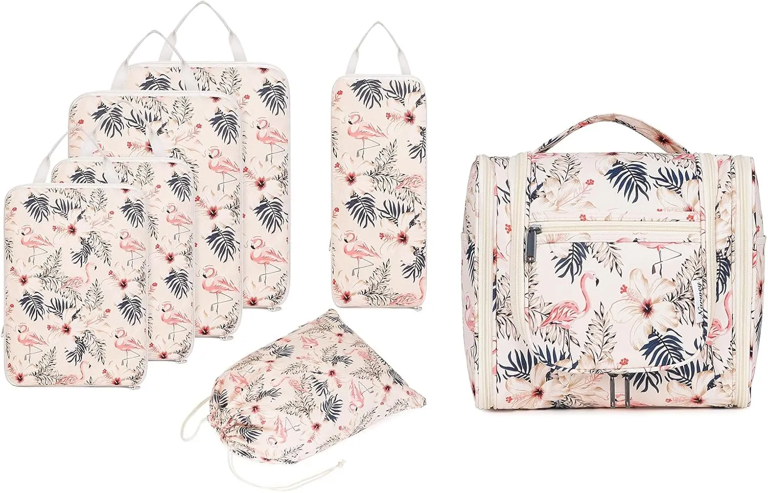 Narwey Hanging Travel Toiletry Bag with 6 Set Compression Packing Cubes