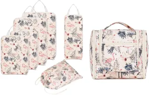 Narwey Hanging Travel Toiletry Bag with 6 Set Compression Packing Cubes