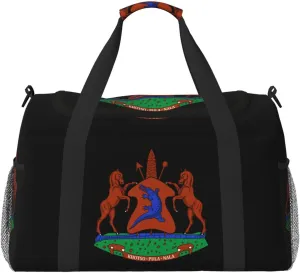 National Emblem Of Lesotho Travel Duffel Bag Large Foldable Waterproof Overnight Bag For Beach Swim Bags Pool Sports Gym
