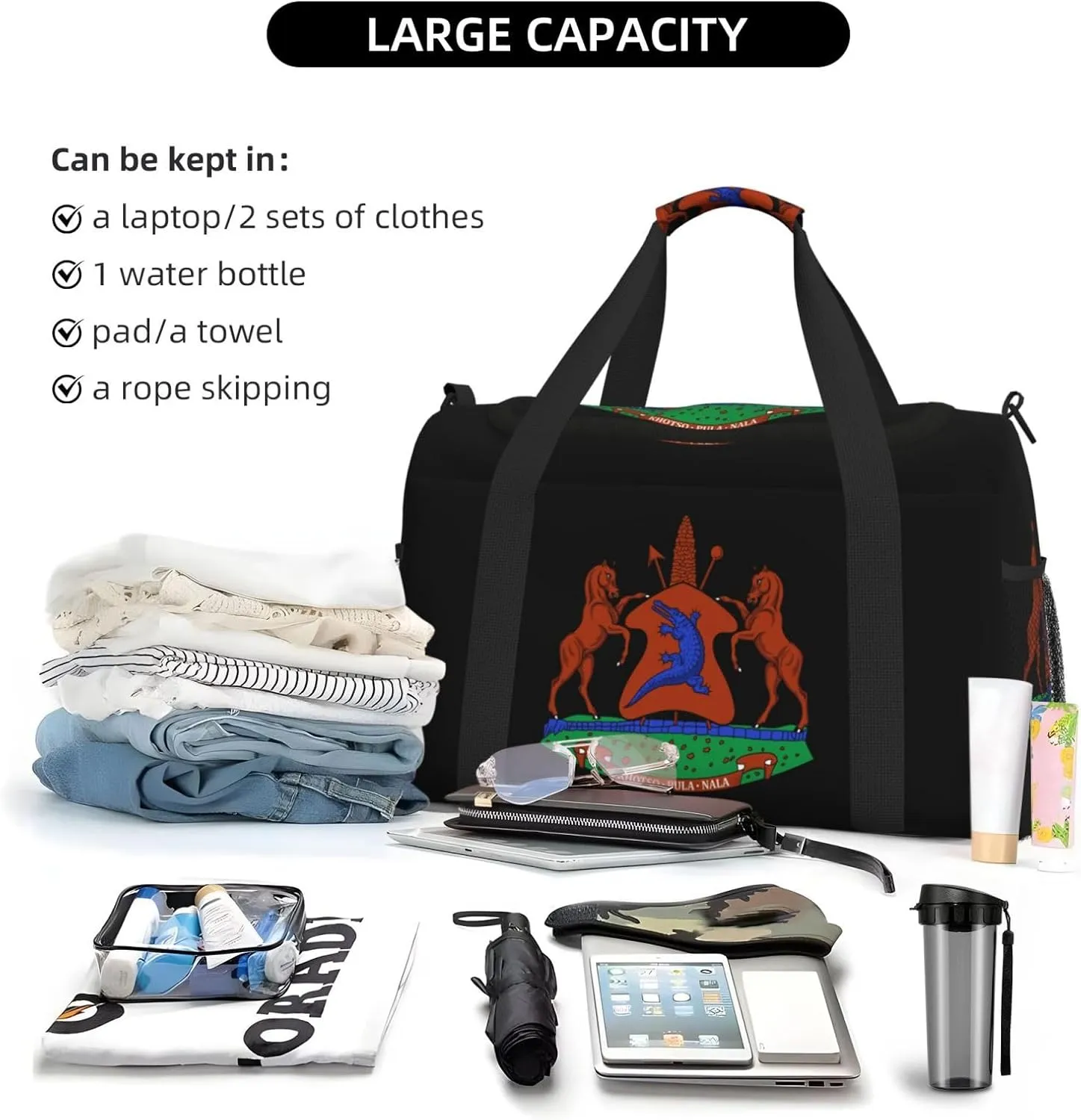 National Emblem Of Lesotho Travel Duffel Bag Large Foldable Waterproof Overnight Bag For Beach Swim Bags Pool Sports Gym