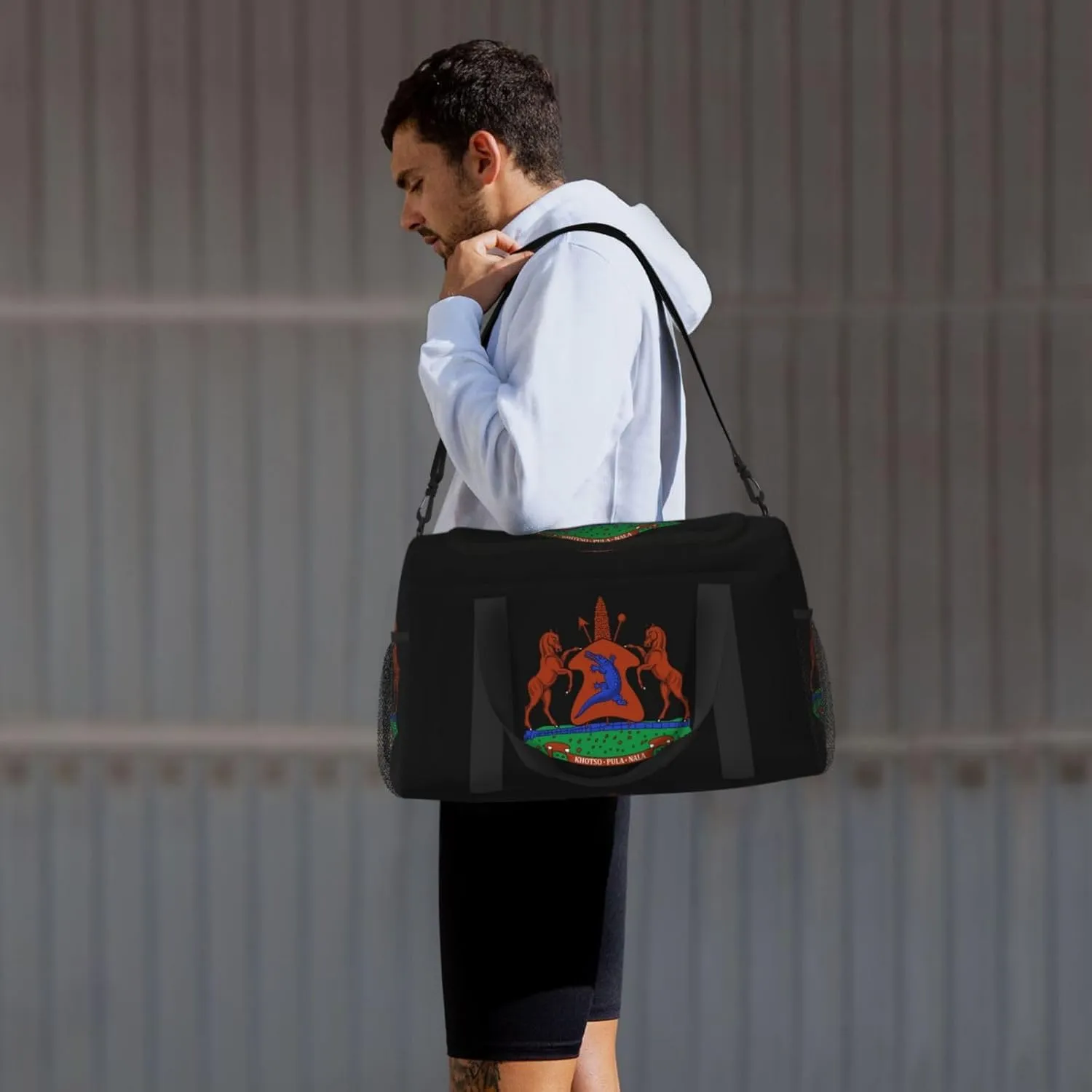 National Emblem Of Lesotho Travel Duffel Bag Large Foldable Waterproof Overnight Bag For Beach Swim Bags Pool Sports Gym