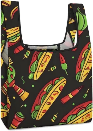 National Taco Day Shopping Bag Reusable Grocery Tote Bag Foldable Handbag with Handle for Travel Picnic