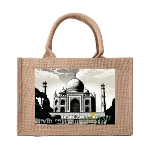 Natural Fiber Jute Tote Bag Taj Mahal