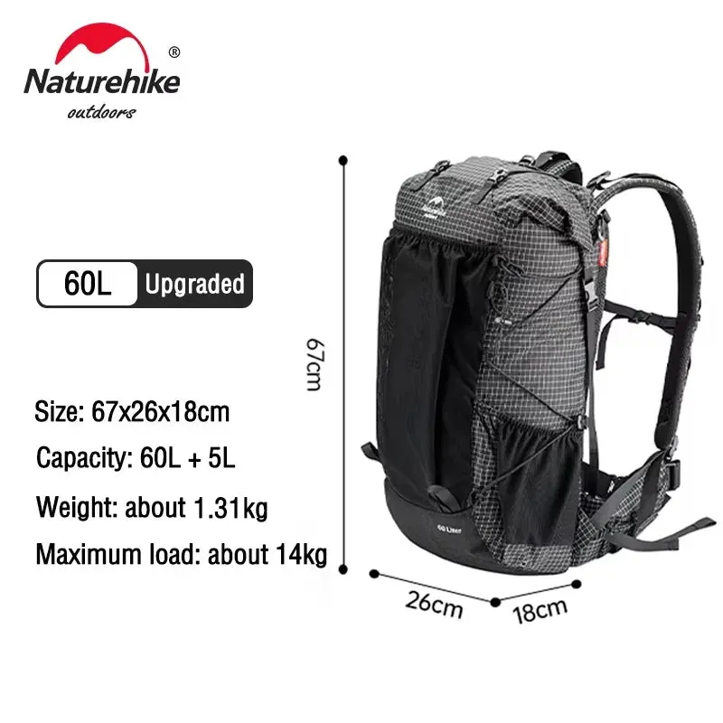 NATUREHIKE 60 5L Climbing Backpack with Rain Cover – Large Capacity Hiking and Camping Bag