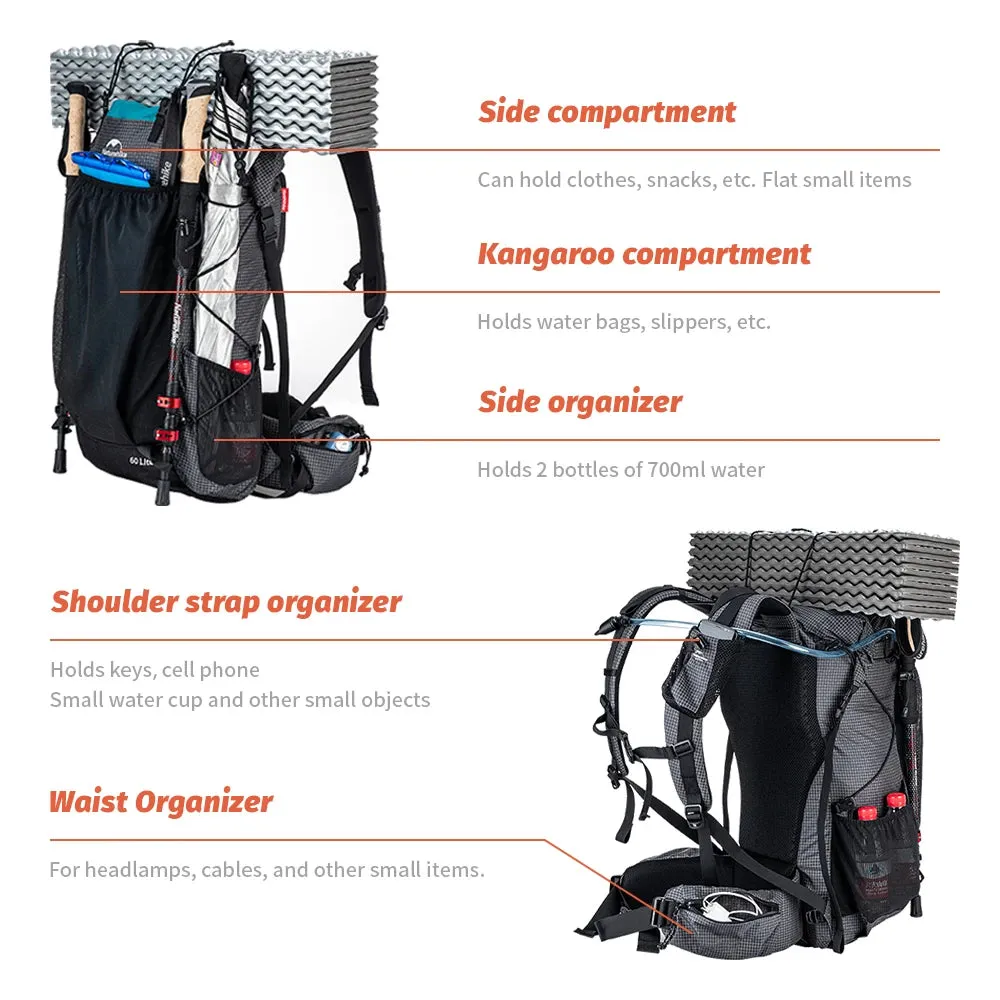 NATUREHIKE 60 5L Climbing Backpack with Rain Cover – Large Capacity Hiking and Camping Bag
