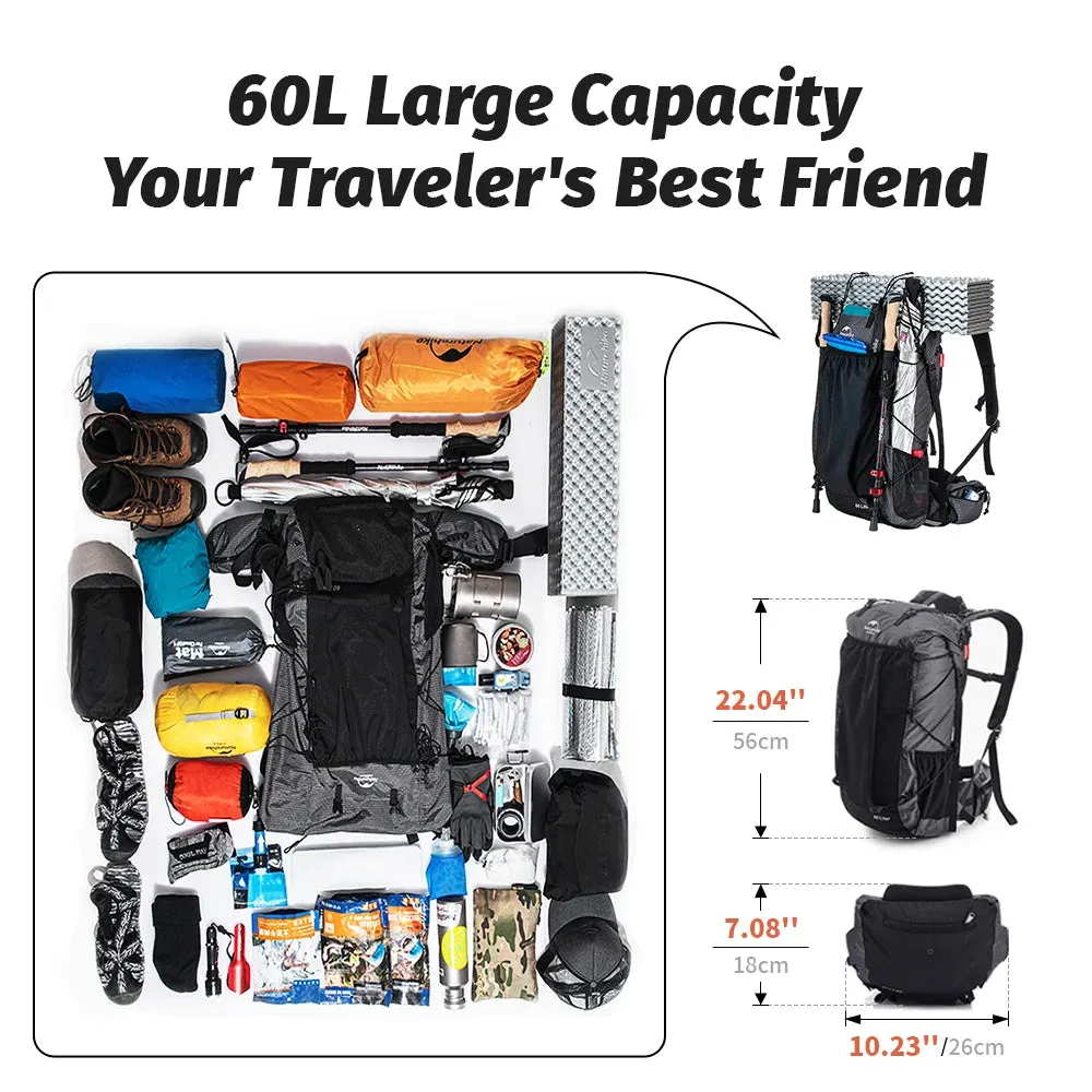 NATUREHIKE 60 5L Climbing Backpack with Rain Cover – Large Capacity Hiking and Camping Bag
