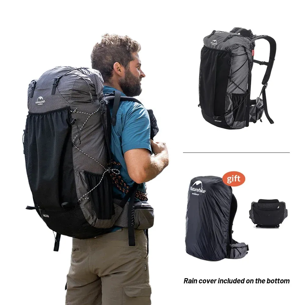 NATUREHIKE 60 5L Climbing Backpack with Rain Cover – Large Capacity Hiking and Camping Bag