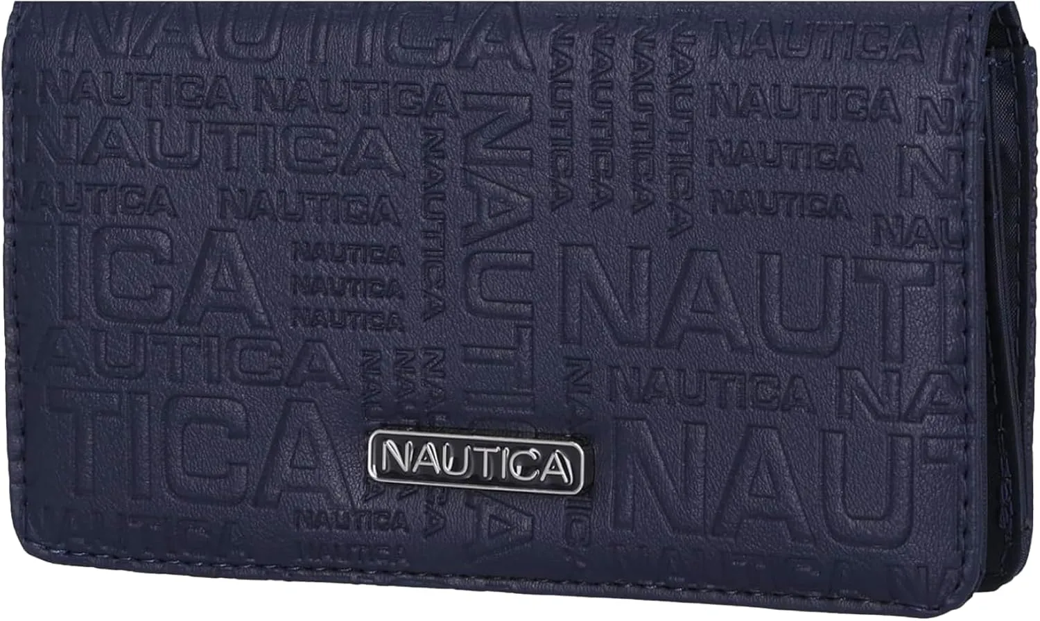Nautica Seaside Slim Womens Wallet RFID Blocking Credit Card Holder, Coin Purse, Checkbook Organizer Clutch, Small Vegan Leather Wallet for Travel, Indigo Logo
