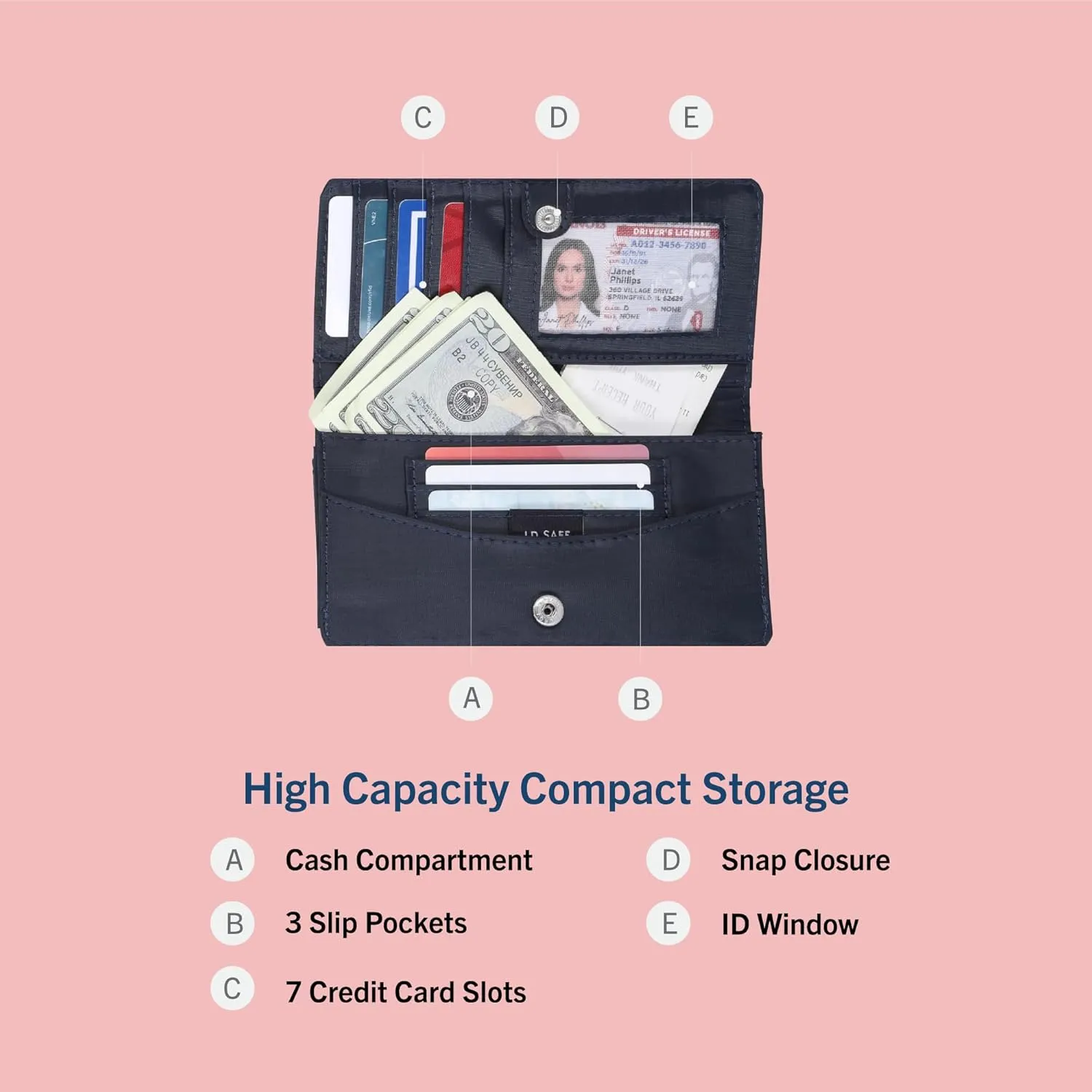 Nautica Seaside Slim Womens Wallet RFID Blocking Credit Card Holder, Coin Purse, Checkbook Organizer Clutch, Small Vegan Leather Wallet for Travel, Indigo Logo