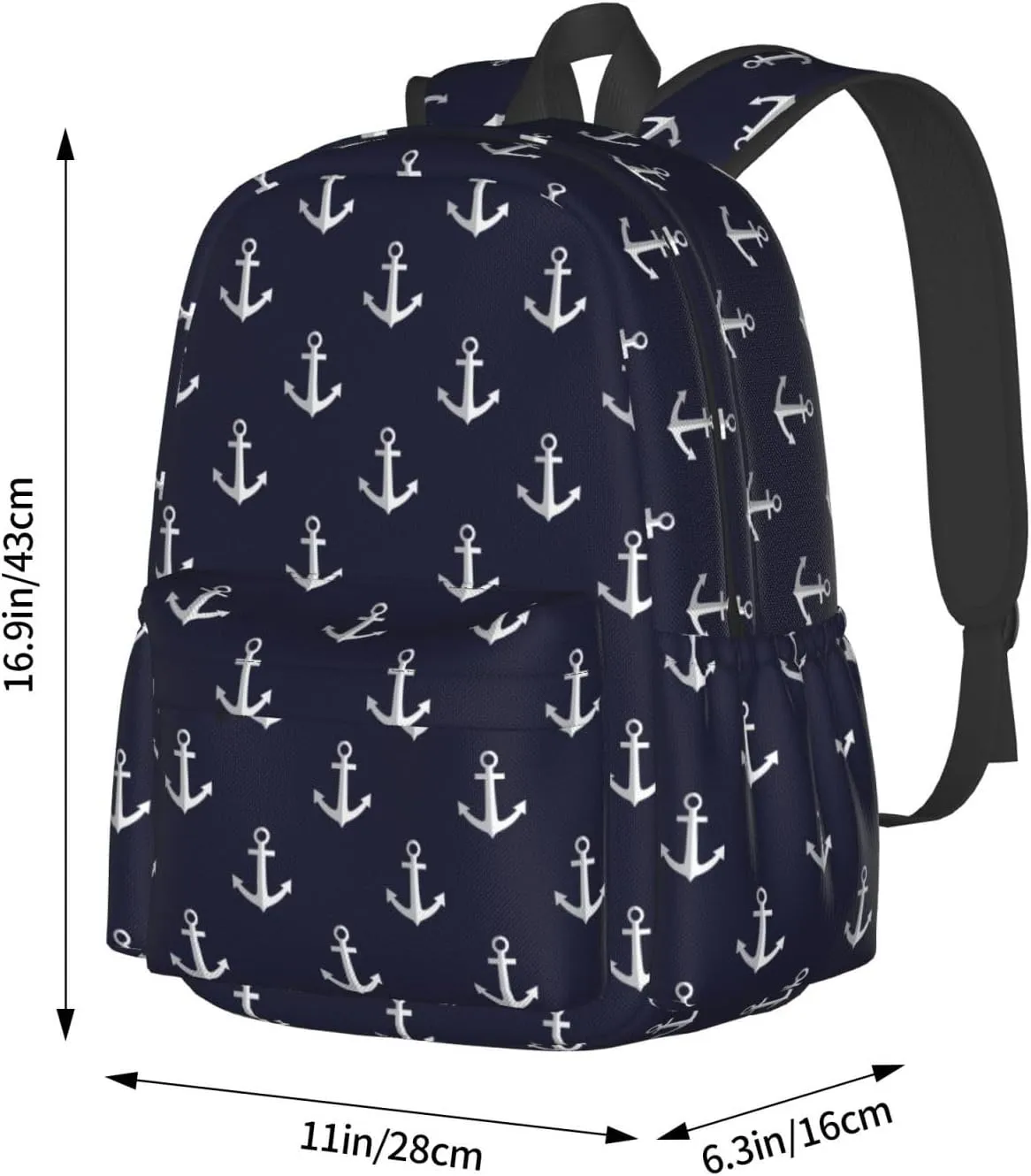 Nautical Anchors Navy Blue Laptop Backpack For Men Women, Lightweight Daypack Bookbag For Daily Commutes Business Travel Hiking