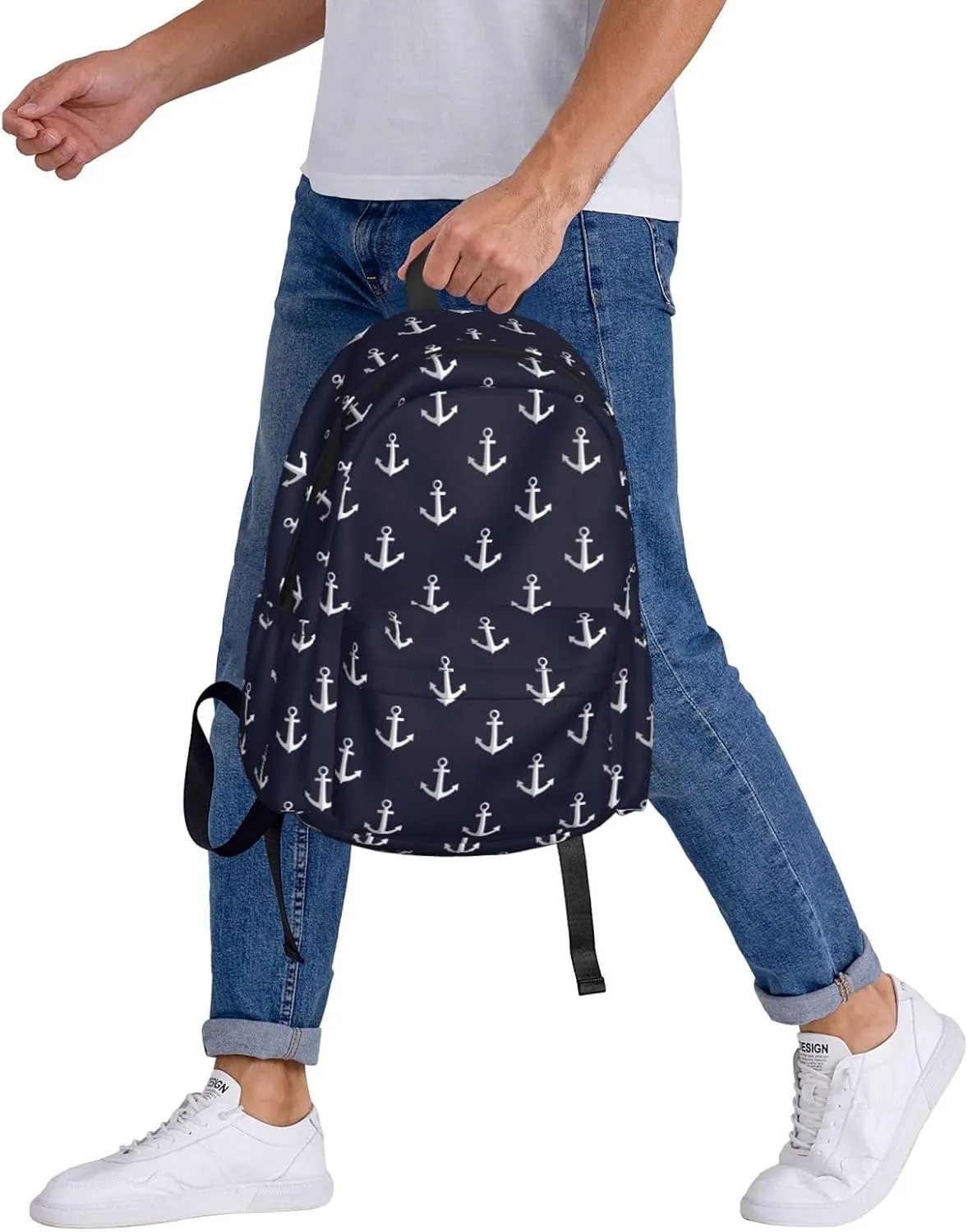 Nautical Anchors Navy Blue Laptop Backpack For Men Women, Lightweight Daypack Bookbag For Daily Commutes Business Travel Hiking