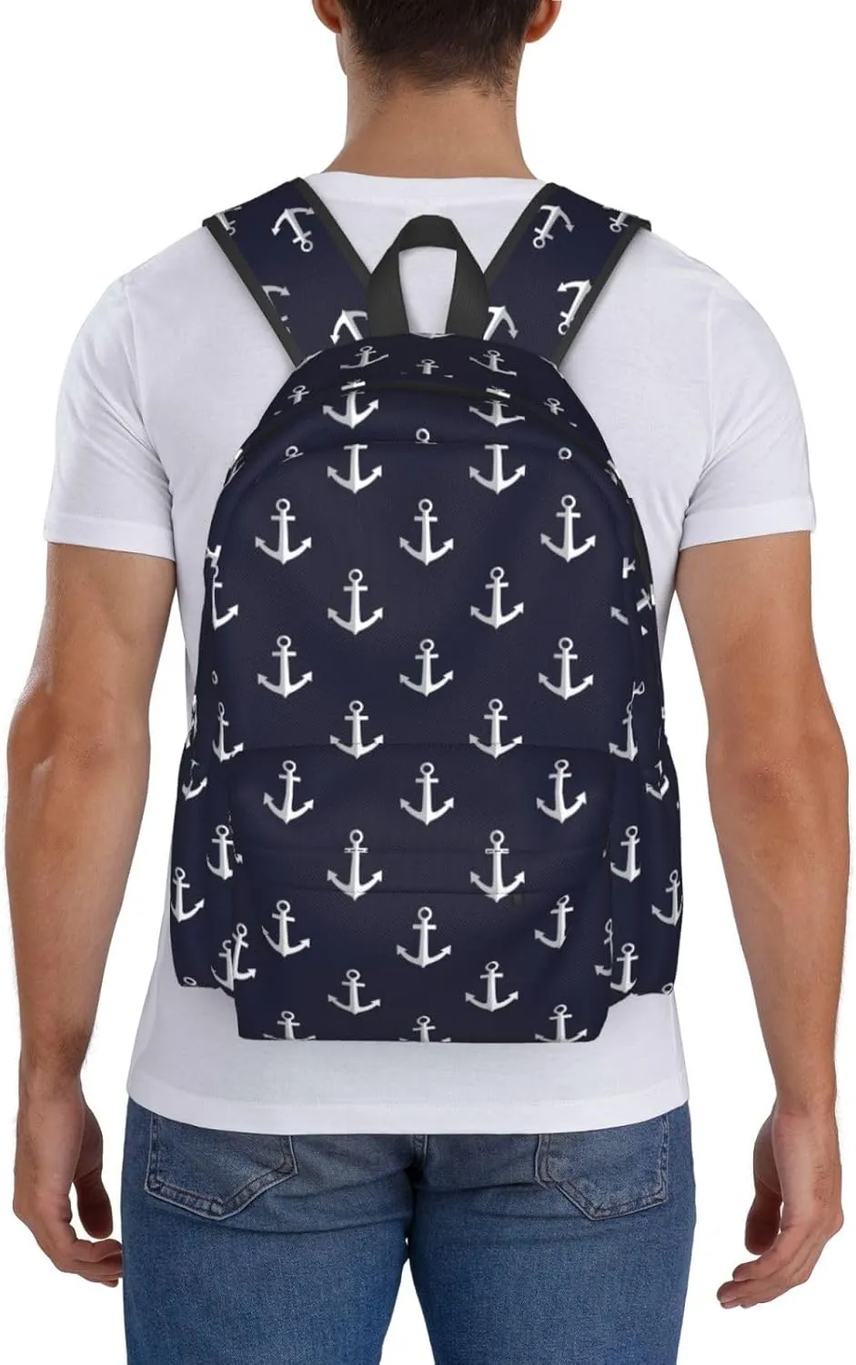 Nautical Anchors Navy Blue Laptop Backpack For Men Women, Lightweight Daypack Bookbag For Daily Commutes Business Travel Hiking
