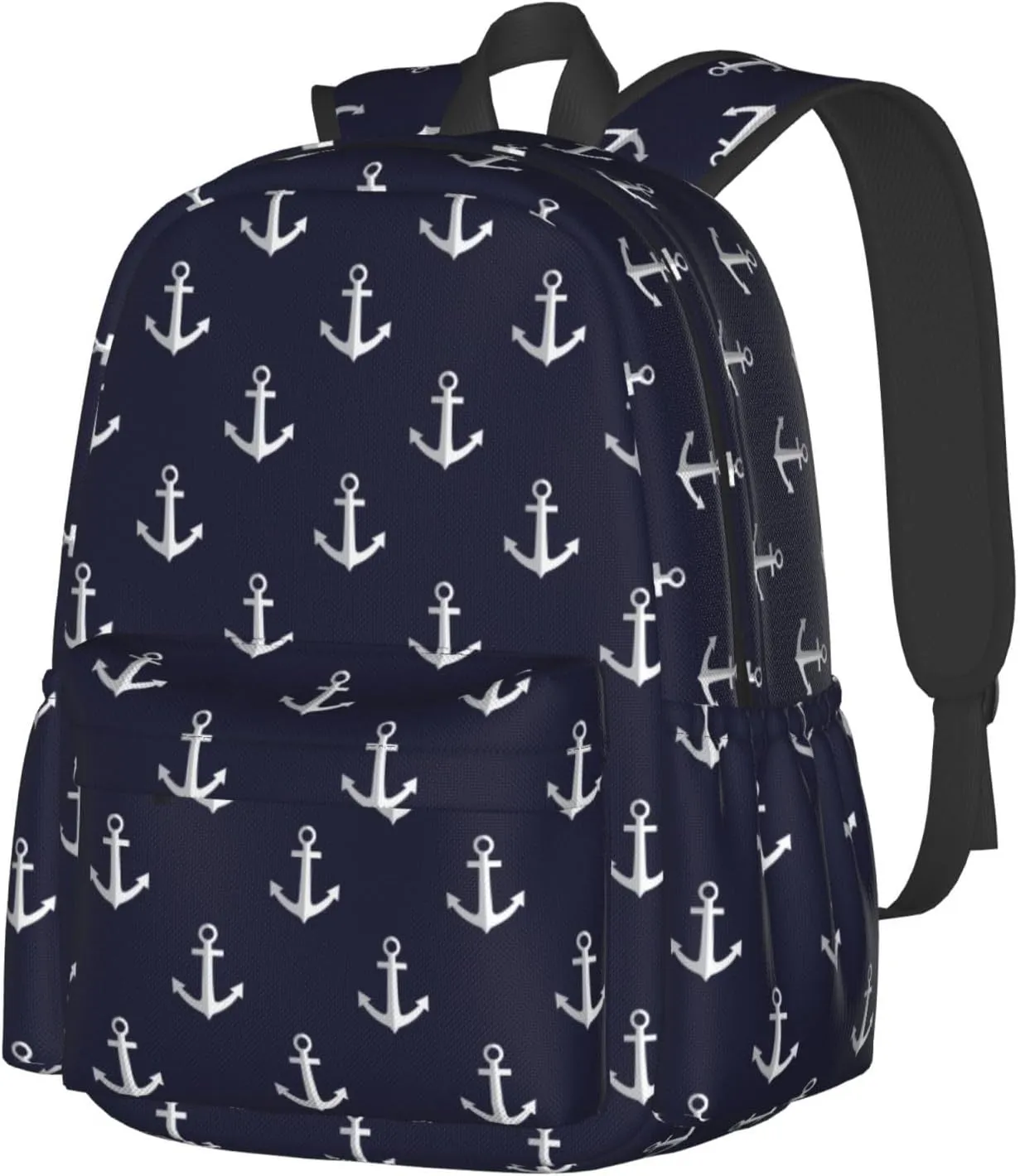 Nautical Anchors Navy Blue Laptop Backpack For Men Women, Lightweight Daypack Bookbag For Daily Commutes Business Travel Hiking
