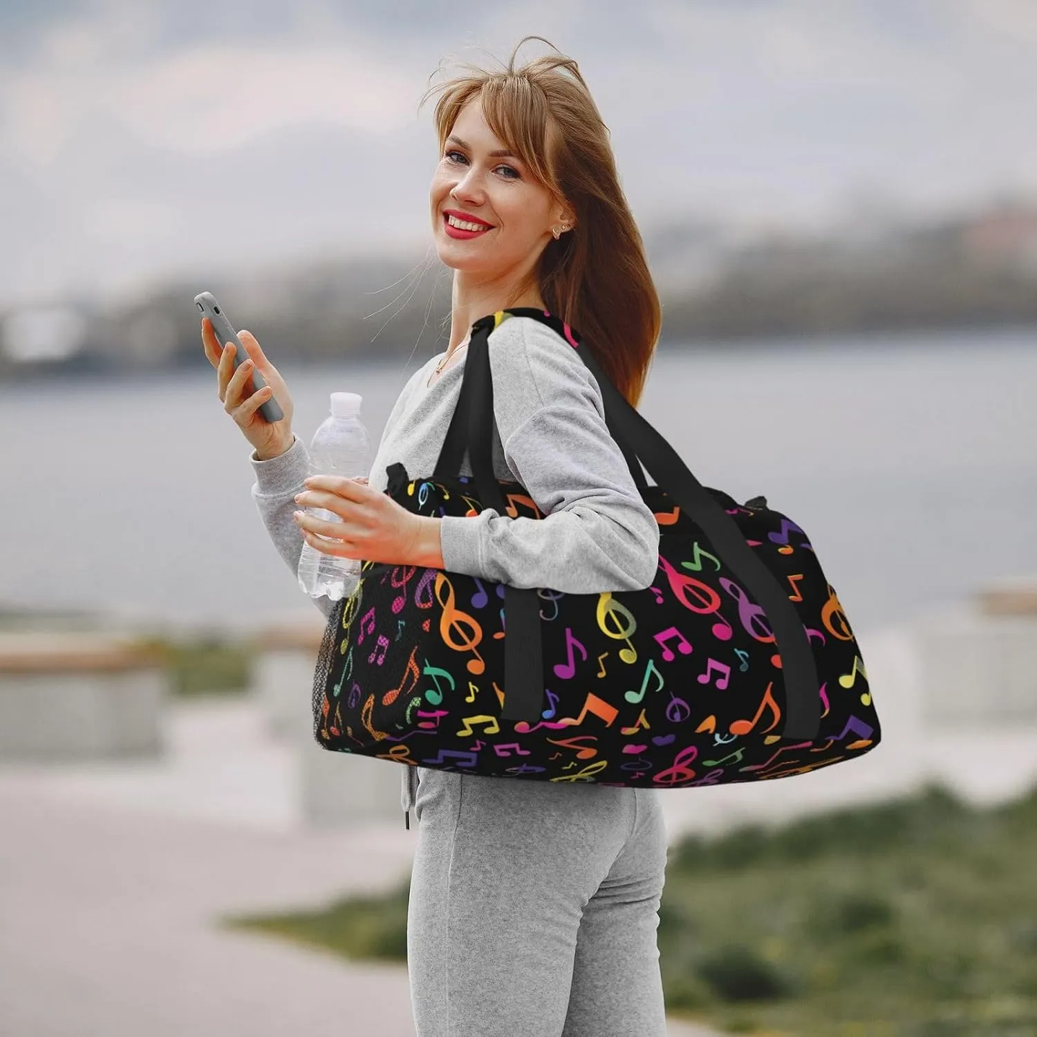 Neon Music Note Duffle Bag Foldable Travel Tote Bag Carry On Large Weekender Overnight Bags Waterproof Gym Bag For Women Men