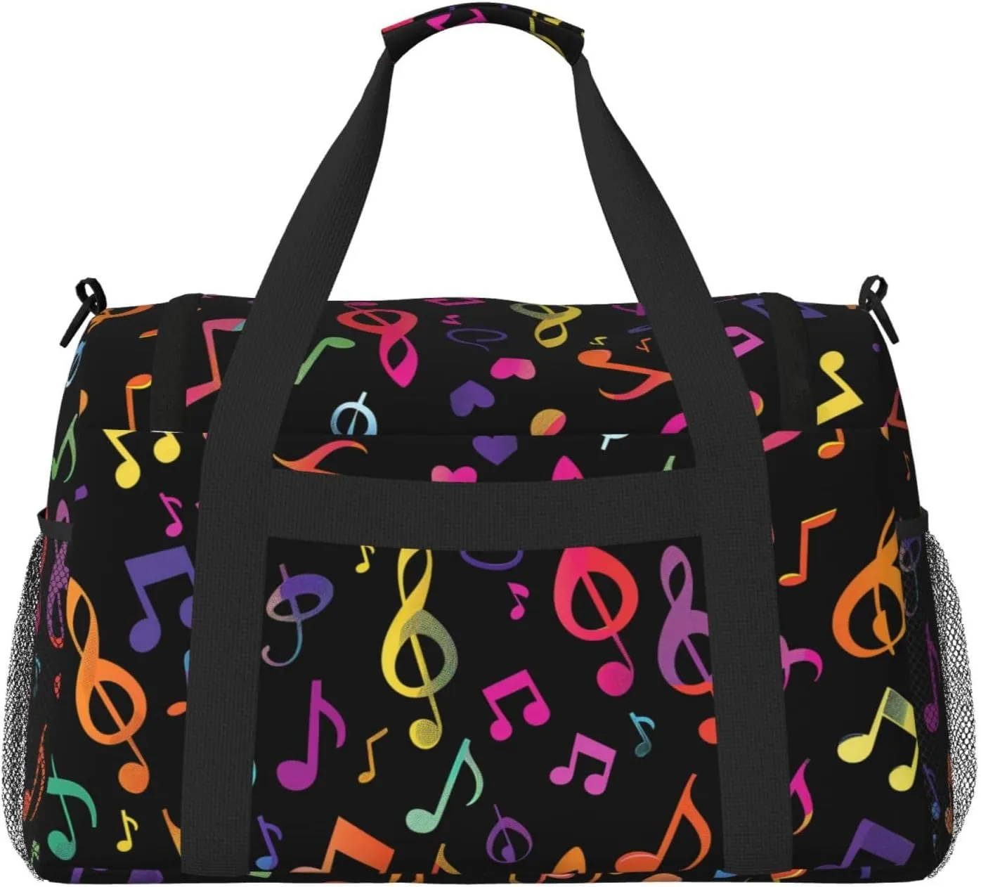 Neon Music Note Duffle Bag Foldable Travel Tote Bag Carry On Large Weekender Overnight Bags Waterproof Gym Bag For Women Men