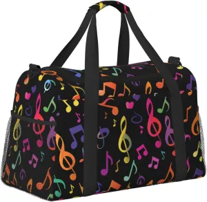 Neon Music Note Duffle Bag Foldable Travel Tote Bag Carry On Large Weekender Overnight Bags Waterproof Gym Bag For Women Men