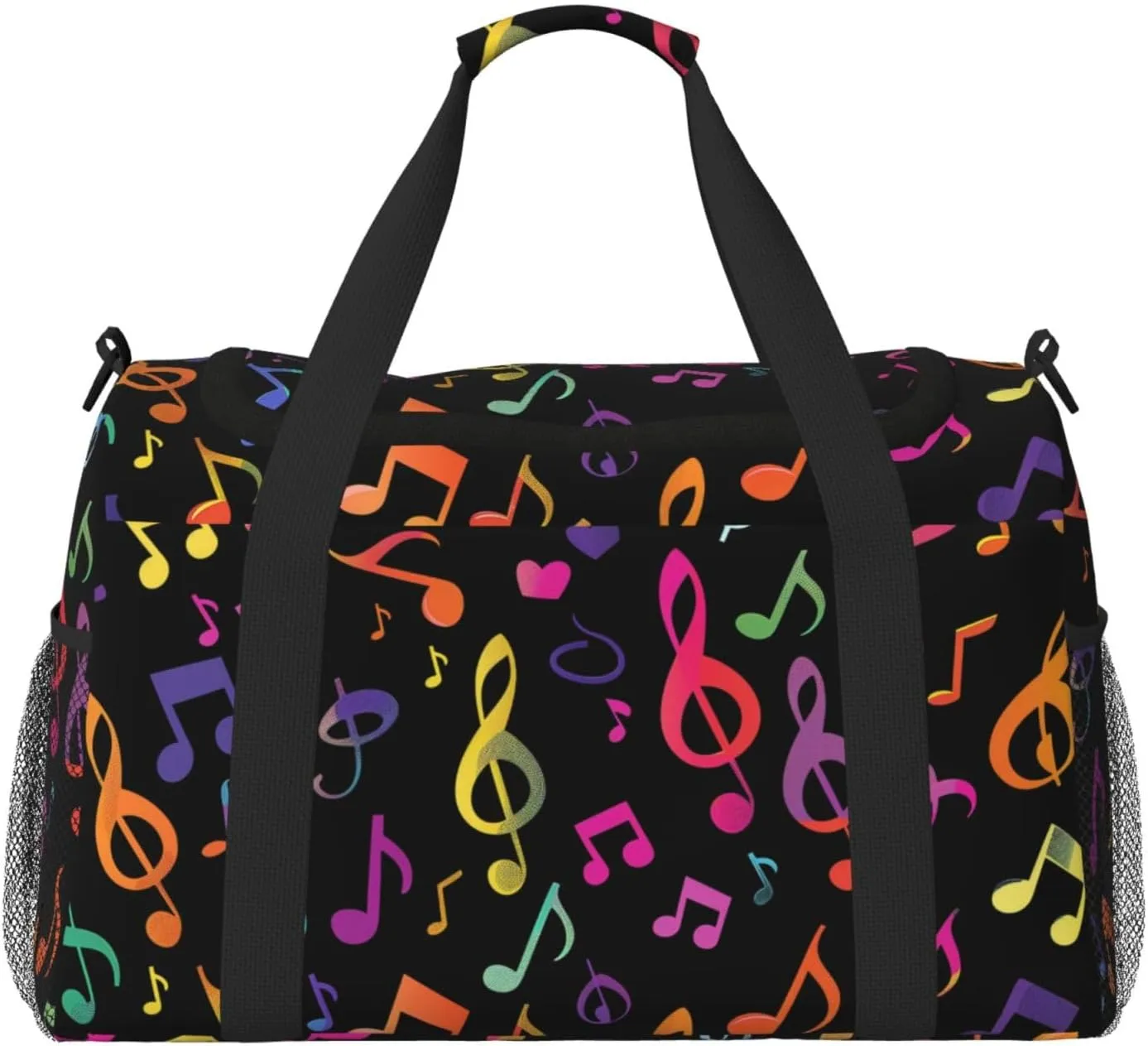 Neon Music Note Duffle Bag Foldable Travel Tote Bag Carry On Large Weekender Overnight Bags Waterproof Gym Bag For Women Men