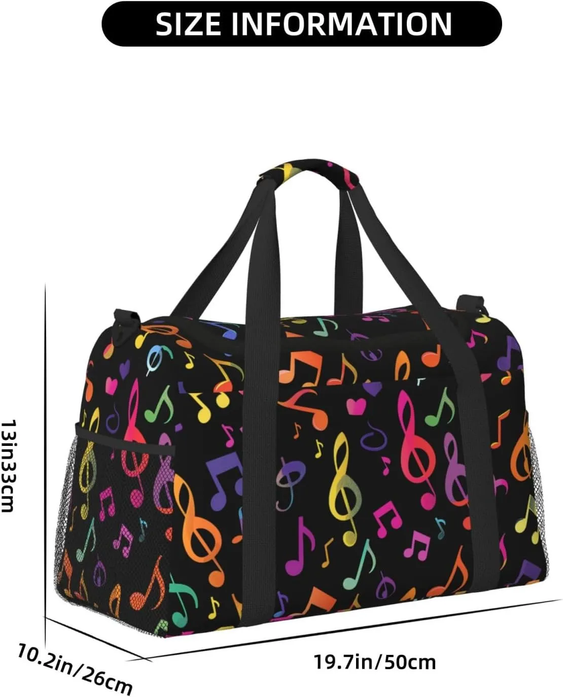 Neon Music Note Duffle Bag Foldable Travel Tote Bag Carry On Large Weekender Overnight Bags Waterproof Gym Bag For Women Men