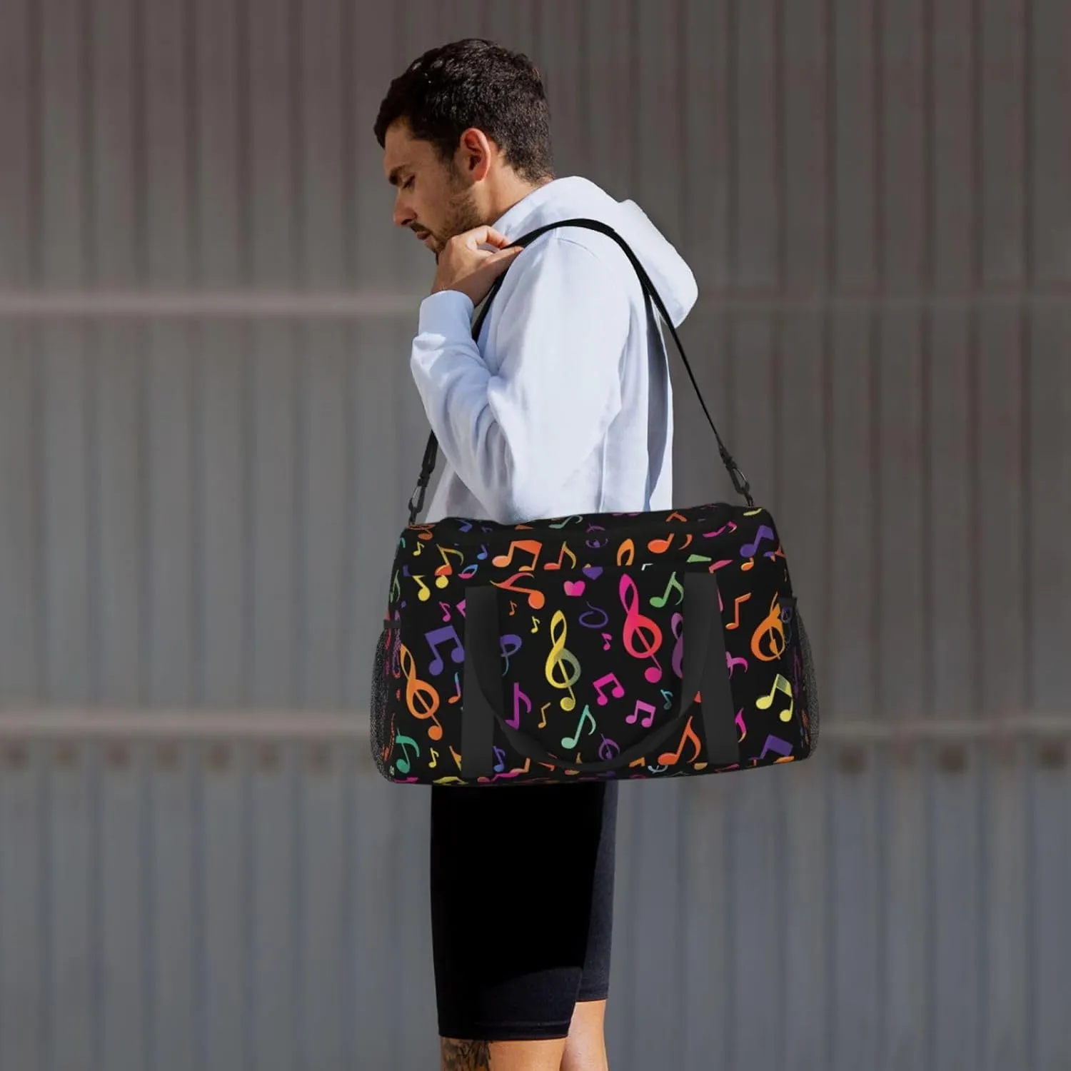 Neon Music Note Duffle Bag Foldable Travel Tote Bag Carry On Large Weekender Overnight Bags Waterproof Gym Bag For Women Men