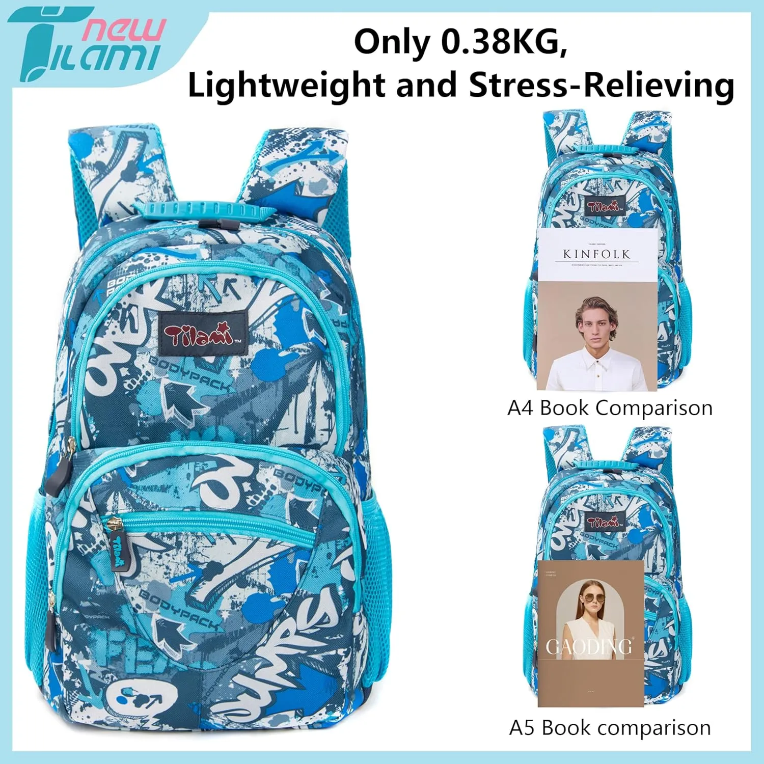 NEW TILAMI 14 Inch kid Toddler Backpack Boys Girls School Bag Kindergarten Elementary Cute Backpacks, Blue