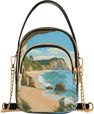 New Zealand Beach View Multi Pockets Crossbody Bags for Women Zip Cell Phone Purse Wallet Bag with Detachable Shoulder Strap Shoulder Purse for Women Girls Trendy Gift Traveling Working Shopping