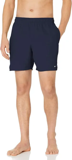 NIKE Swim Men's Standard Solid Lap 7" Volley Short Swim Trunk, Midnight Navy White, Medium