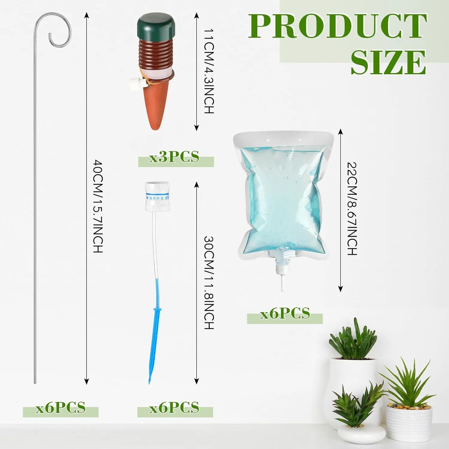 Norme Automatic Potted Plant Drip Irrigation Kit - 500ml Drip Water Bag with Support Rods & Self Watering Spikes - Slow Release, Iron & Plastic Material - 15 Pieces