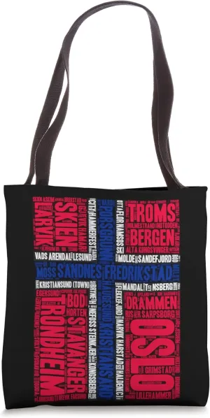 Norway Flag with Towns and Cities of Norway Tote Bag