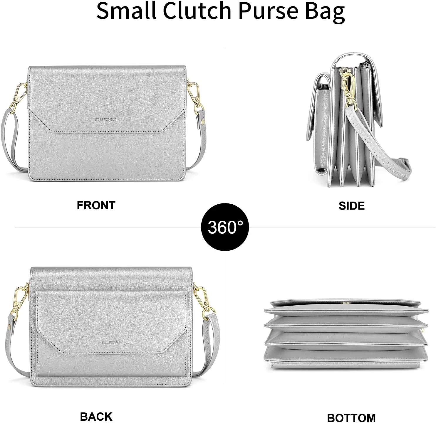 nuoku Purse Small Clutch for Women, Evening Wristlet Handbag, Cute Wallet PU Leather Crossbody