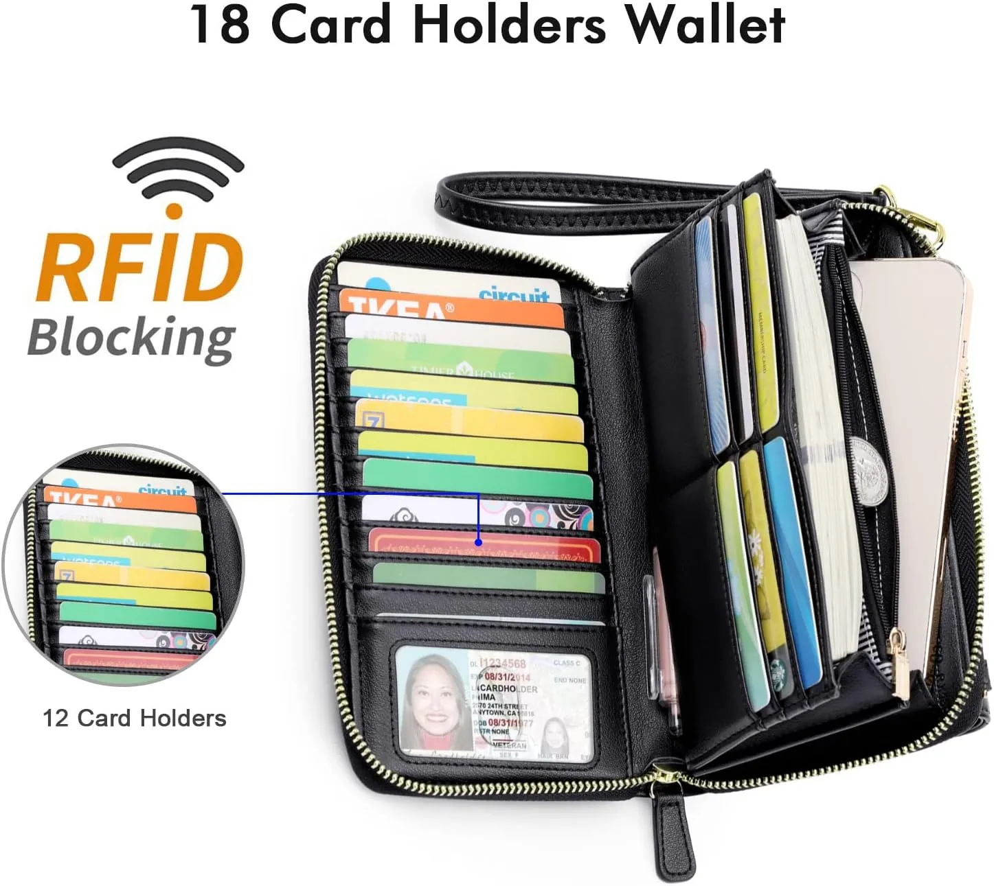 nuoku Wallets for Women Credit Card Slots with RFID Blocking Large Capacity Wristlet