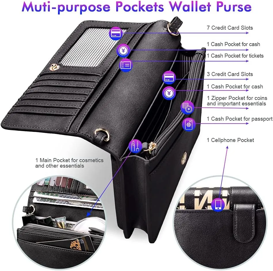 nuoku Women Small Crossbody Bag Cellphone Purse Wallet with RFID Card Slots 2 Straps