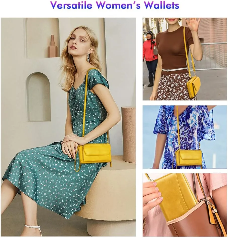 nuoku Womens RFID Wallet Purse Wristlet Crossbody Clutch with Zip Around 2 Strap