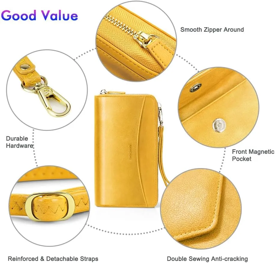 nuoku Womens RFID Wallet Purse Wristlet Crossbody Clutch with Zip Around 2 Strap