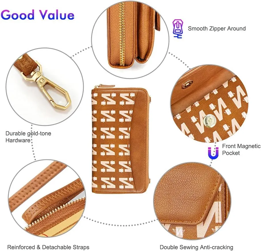 nuoku Womens RFID Wallet Purse Wristlet Crossbody Clutch with Zip Around 2 Strap