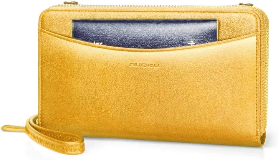 nuoku Womens RFID Wallet Purse Wristlet Crossbody Clutch with Zip Around 2 Strap