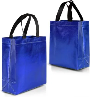 Nush Nush Blue Gift Bags - Medium Size Set of 12 Shiny Reusable Bags With Handles - Perfect for Goodie, Birthday, Party Favor Bags - 8Wx4Dx10H Size