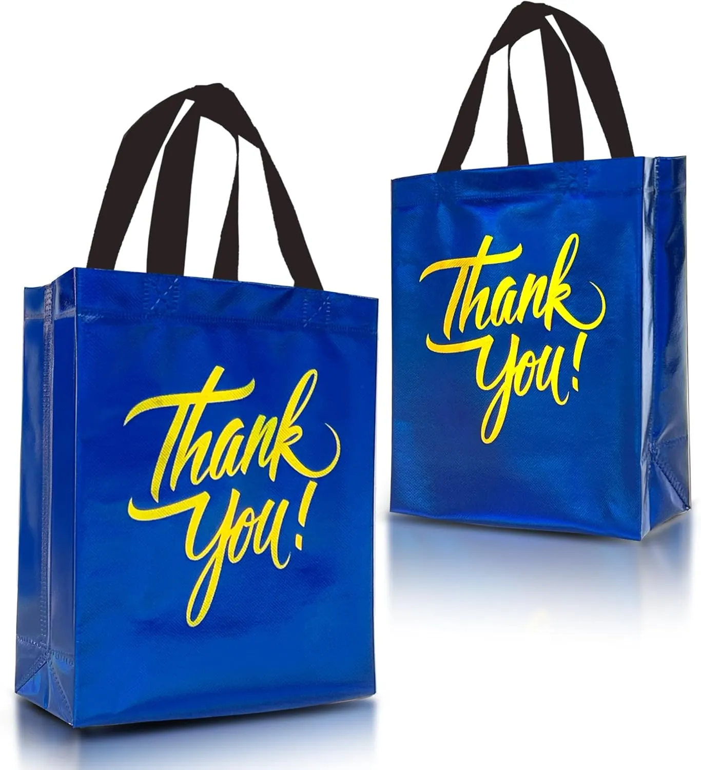 Nush Nush Blue Thank You Gift Bags Medium Size In Bulk – Set of 12 Reusable Blue Thank You Bags With Handles And Holographic Finish - Goodie Bags, Birthday Bags, Party Favor Bags– 8x4x10 Size
