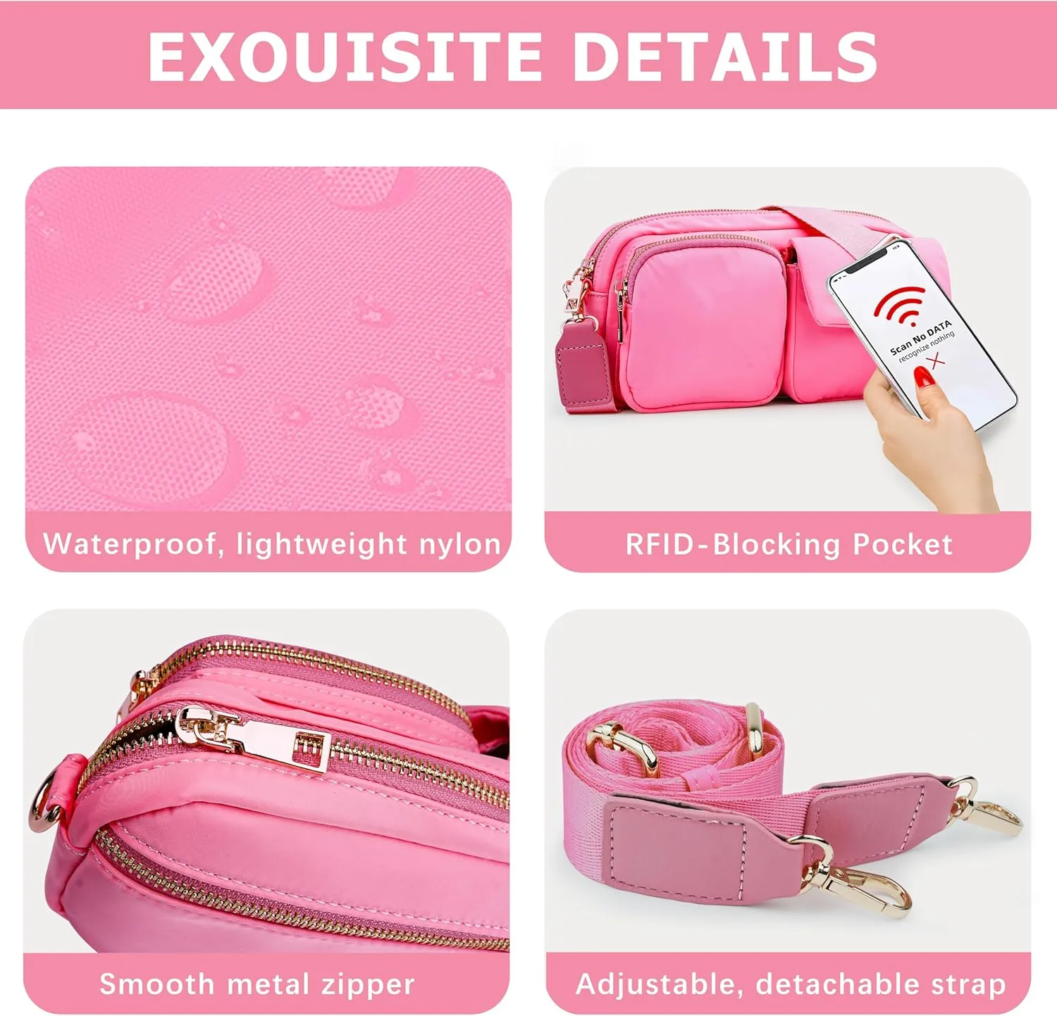 Nylon Crossbody Bag Small Purses for Women Crossbody Shoulder Bags with RFID Blocking Pocket Traveling Workout