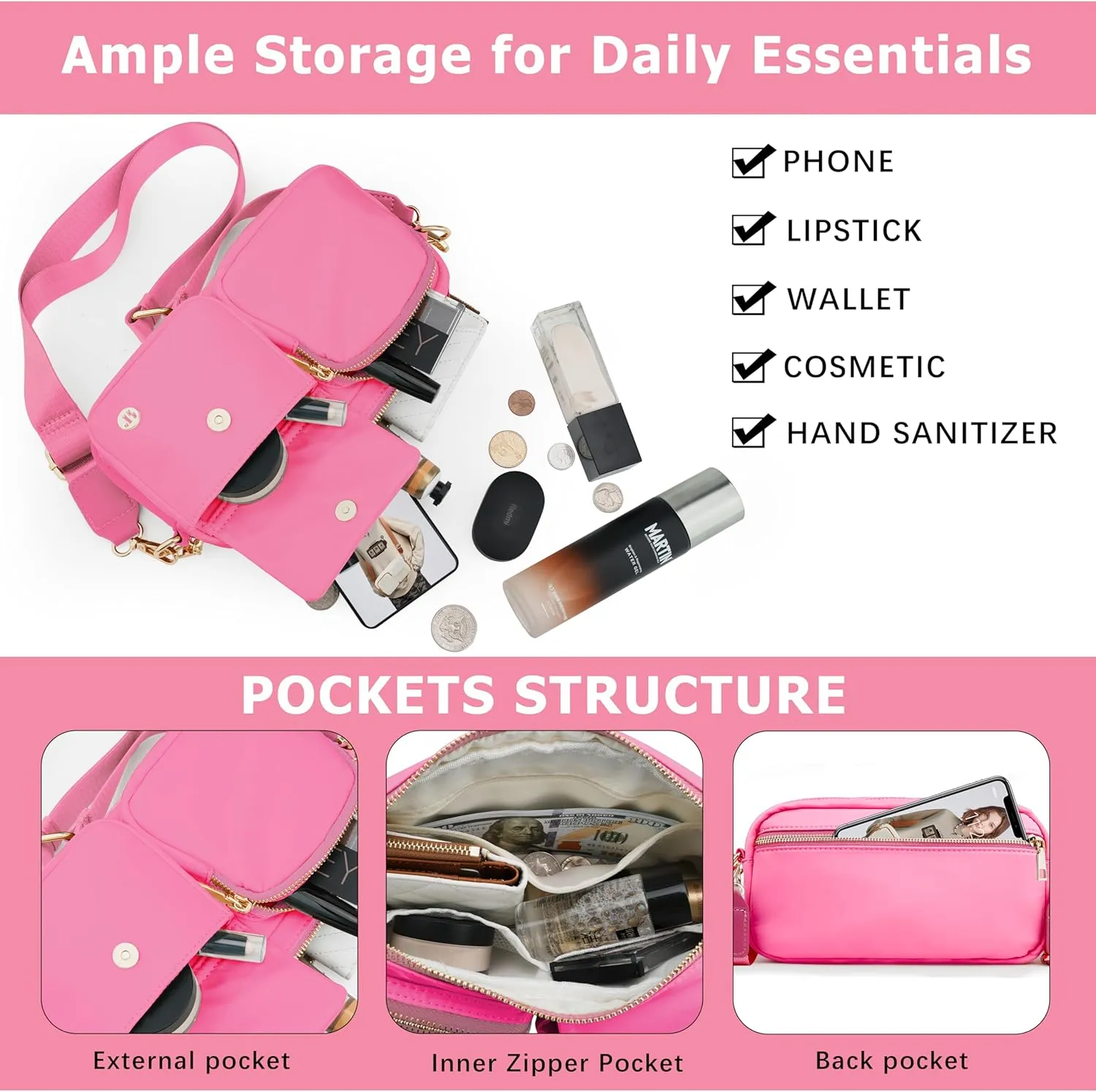 Nylon Crossbody Bag Small Purses for Women Crossbody Shoulder Bags with RFID Blocking Pocket Traveling Workout